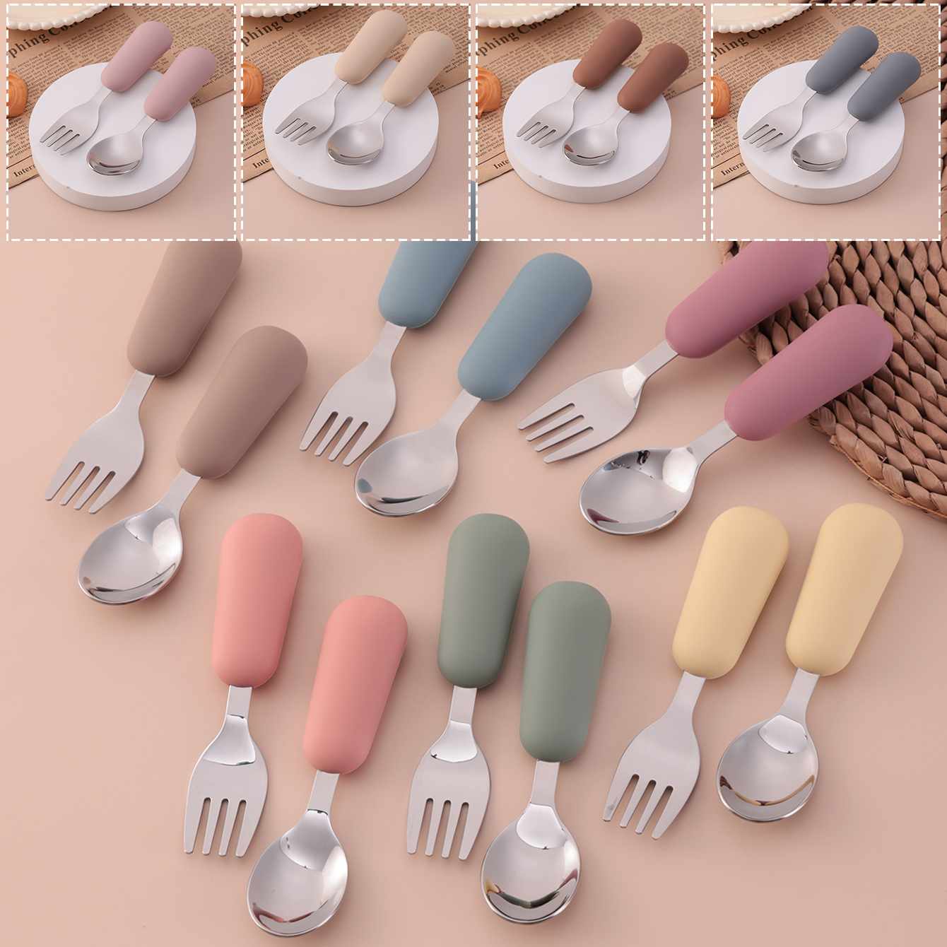 Baby Food Utensils - Colore Bambini 2PCS Forchetta Cucchiaio in