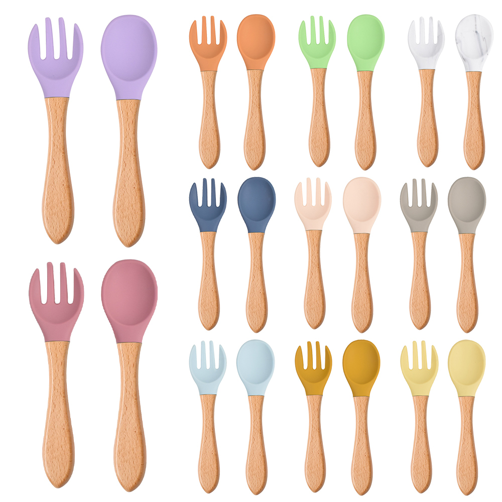 Baby Food Utensils - 2 pezzi/set forchetta cucchiaio in silicone